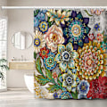 Miniatyrbillede 1 af 5: 180 x 200 cm bruseforhæng med 12 kroge, hurtigtørrende (blomster), maskinvaskbar