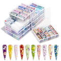 Miniatyrbillede 3 af 4: Neglekunst papir, sort og hvidt blomstret neglekunst transferpapir, 10 stk