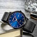 Miniatyrbilde 4 av 5: CRRJU Herreklokke Ultratynn Vanntett Armbåndsur Herremote med Svart Rustfritt Stål Armbånd Mesh Analog Kvarts Business Herreklokker