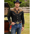 Miniatyrbilde 4 av 5: Cowboy skjorte for menn, avslappet langermet skjorte med knapper, svart{HH} black 3XL