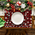 Miniatyrbilde 2 av 4: Røde og svarte rutete juledukker for spisebord, 12 x 18 tommer sesongbaserte vinterjulesnøfnugg sett med 4