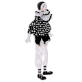 Miniatyrbild 2 av 5: 38 cm porslinsclowndocka klädd i vit och svart outfit, rolig harlekindocka, cirkusproffs