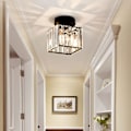Miniatyrbilde 1 av 5: Moderne inngangskrystal taklampe, E27 mini krystall lysekrone, LED taklampe firkantet lampeskjerm lamper (svart)