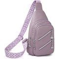 Miniatyrbillede 1 af 5: Slyngetaske til kvinder, Crossbody Fanny Packs PU Læder Crossbody Tasker Brysttaske Flere Rum Bæltetaske Pung med Justerbar Rem 30cm Purple