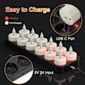 Miniatyrbilde 2 av 5: PChero Oppladbare LED Varmelys 4-pakning - Fjernkontroll og Timer for Fest/Dekorasjon 4 stk med ladestasjon 4-charge remote control