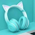 Miniatyrbild 1 av 2: Trådlösa Bluetooth-hörlurar för barn med kattöron, RGB-belysning, hopfällbara, med mikrofon och volymkontroll för flickor Green