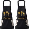 Köksförkläde för kvinnor med fickor, vattentätt, matlagning, bakning, svart, 2-pack