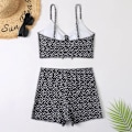 Miniatyrbillede 3 af 5: Højtaljet bikini til kvinder med push-up effekt og blomstermønster Sort{hh] Black L
