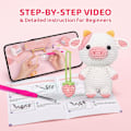 Miniatyrbillede 3 af 5: Hæklesæt til begyndere, komplet DIY-sæt dyr med 40%+ præ-startet tapegarn trin-for-trin video-tutorial til voksne børn kram jordbær gris{hh]
