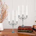 Miniatyrbilde 5 av 5: 3-Arms Metall Lysestake Sølv Europeisk Elegant Lysestake Lysestakeholder for Bryllup Spisebord Julebord Hjem Dekor Svart