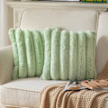 Miniatyrbild 1 av 4: Plush Plysch Kuddfodral 16x16 Tum Set om 2 - Lyxiga Dekorativa Fuzzy Randiga Mjuka Bekväma Kuddfodral för Soffa, Soffgrupp, Vardagsrum - Grön