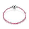 Miniatyrbillede 1 af 4: Sølv Læder Reb Armbånd Europæisk Charm Armbånd Til Pandora Armbånd Pink