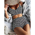 Miniatyrbilde 1 av 5: Høy midjet bikini for kvinner med push-up effekt og blomstermønster Svart{hh] Black M
