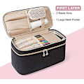 Miniatyrbillede 2 af 5: Stor Makeup Taske Organizer, Dobbelt Lag Rejse Kosmetiktaske med Akryl Spejl, Makeup Taske med Justerbare Rumdelere, Sort