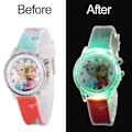 Miniatyrbild 3 av 3: Barn Frozen Elsa Anna Klocka För Flickor Pojkar Blinkande Ljus Analog Klocka, Tecknad Silikonarmband Klockor Födelsedagspresent Red