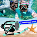 Pikkukuva 5 / 5: Tiivis ja huurtumaton karkaistu lasilinssi Panoraamanäkymä Uimalasit Kuiva yläosa Snorkkelisetti Snorklaukseen Sukellukseen Uintiin Matkustamiseen{hh} blue