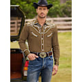 Miniatyrbillede 4 af 5: Cowboy skjorte til mænd, afslappet langærmet skjorte med knapper, brun{HH} brown L
