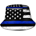 Miniatyrbild 1 av 5: EN Hinkhattar Mode Solhatt Hopfällbar Utomhus Fiskarhatt för Kvinnor och Män Tunn Blå Linje Amerikansk Flagga{HH} Thin Blue Line American Flag One Size