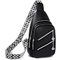 Miniatyrbillede 1 af 5: Slyngetaske til kvinder, Crossbody Fanny Packs PU Læder Crossbody Tasker Brysttaske Flere Rum Bæltetaske Pung med Justerbar Rem 30cm Black