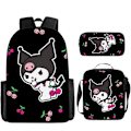 Miniatyrbild 10 av 11: Tecknad Kuromi tredelat set Cinnamon dog KT katt tecknad grund- och gymnasieelever skolväska barnryggsäck twenty four Three piece set