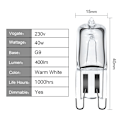 Miniatyrbilde 5 av 5: G9 halogen ovnlampe, 40 W, 230 V, 300 °C, mikrobølgeovnlampe (4 stk)