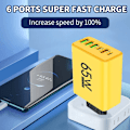 Miniatyrbild 5 av 6: PD 65W USB-laddare Snabbladdare 6 Portar Typ C Mobilladdare För Iphone 16 15 Pro Max Xiaomi Huawei Samsung Snabbladdare{hh] Yellow EU