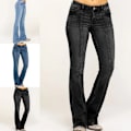 Miniatyrbild 9 av 9: Lågskurna utsvängda jeans för damer, stretchiga denimbyxor, bootcut, svart svart