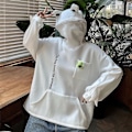 Miniatyrbillede 3 af 4: Fleece Hættetrøjer Frø Hættetrøje Vinter Varm Tyk Løs Oversized Sweatshirt Overtøj Sort L