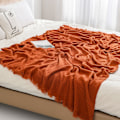 Miniatyrbild 3 av 5: Pläd för soffa - Mjuk Boho Jul, Mysig Höst Stickad Orange Våfflad T