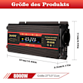 Miniatyrbilde 1 av 5: Spenningomformer 6000/8000W 12V-230V inverter vekselretter med 2 USB EU; ren sinus 2 USB spenningomformer 8000W/4000W vekselretter 12V 230V