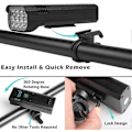 Miniatyrbillede 2 af 5: Forlygter til cykel, 8000 Lumen Super Lys 8 LED 5200mAh USB Genopladelig, Strømdisplay & 5 Lysindstillinger, IPX5 Vandtæt