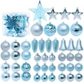 Julepyntsett i plast - 45 deler juletrepynt - Knusesikre kuler med stjerne og kuler 6/8 cm Blue