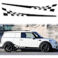 Miniatyrbillede 3 af 4: Parternet Flag Side Striber Mærkater Racing Lattice Grid Stripe Grafik Vandtætte Bildør Side Mærkater Dekorationer (Sort, 220*25cm)