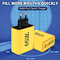 Miniatyrbild 2 av 6: PD 65W USB-laddare Snabbladdare 6 Portar Typ C Mobilladdare För Iphone 16 15 Pro Max Xiaomi Huawei Samsung Snabbladdare{hh] Yellow EU