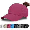Miniatyrbillede 1 af 7: Baseballkasket til damer - Ponytail Solhat Hurtigtørrende Løbe Kasket Dame Golfkasketter Kryds Justerbare Truckerhatte til Kvinder Piger{HH} DarkPink One Size