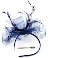 Miniatyrbillede 2 af 4: Fascinerende hat til kvinder, blomst, bryllup, hårbånd, fjer, brudehovedbeklædning, hovedsmykker, hat, bowler, mini høj hat, hårnål navy blue