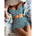 Miniatyrbillede 1 af 6: Højtaljet bikini til kvinder med push-up effekt og blomstermønster Grøn{hh] Green M