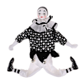 Miniatyrbild 5 av 5: 38 cm porslinsclowndocka klädd i vit och svart outfit, rolig harlekindocka, cirkusproffs
