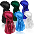 Miniatyrbillede 1 af 5: 6 stk. Silkeagtig Herre Durag, Pakke Durags Do Rags med Lang Hale og Brede Stropper til Mænd Kvinder, 6 Farver