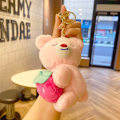 Miniatyrbild 1 av 11: Tecknad Kuromi docka skolväska hänge docka plyschleksak par nyckelring väska hänge Plush Strawberry Hug Bear-Pink 11cm (with keychain)