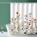 Miniatyrbilde 1 av 5: Dusjforheng, stoff Dusjforheng Blomster og planter Hvit