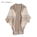 Miniatyrbild 2 av 5: Dam Varm Sjal Wrap Öppen Framsida Poncho Cape Färgblock Sjal Vinterkofta Wrap Tryckta Ponchos för Kvinnor