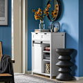 Miniatyrbillede 4 af 9: Rootz Moderne køkkenskab - Skænk med skydedør - Kommode - Buffet - Justerbare hylder - Elegant sort/hvidt design - Nem montering - 80 cm x 35 cm x 93