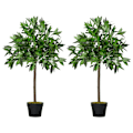 Miniatyrbild 10 av 11: Rootz Set of 2 Artificial Laurel Tree - Faux växter - Plastlövverk - Inget underhåll krävs - 90 cm x Ø16cm - Cementkruka