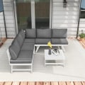 Miniatyrbillede 6 af 6: Rootz 4-delt havesæde Loungemøbler - Hjørnesofa - Sofabord - Siddehynder - Aluminium - Grå + Hvid - 115 cm x 61 cm x 65 cm