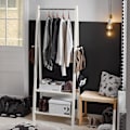 Miniatyrbillede 2 af 8: Rootz White Modern Tøjstativstativ med to opbevaringshylder - Træktøjstativ hængestang - B66 x D39 x H180cm
