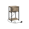 Miniatyrbillede 1 af 6: Rootz sidebord med fatning - endebord - natbord - spånplade og stål - hasselnød brun-sort - 30 cm x 34 cm x 58 cm