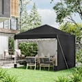 Miniatyrbillede 2 af 5: Rootz Folding Gazebo - 2 Sidevægge - Sandsæk - Højdejusterbar - Transporttaske - Rustfrit stålramme - Stål - Oxford - Sort - 297L x 297W x 274H cm
