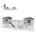 Miniatyrbild 3 av 6: Rootz Small Animal Hutch - Dubbelt huvudhus - Marsvinshår - Bunny Run - Trä Small - Run Box - Utdragbar bricka - Ramp - Grå - 259 x 64 x 92 cm
