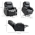 Miniatyrbillede 3 af 6: Rootz Electric Stand-Up Chair - Massagestol - Tv-stol - Skråtstillet ryglæn - 8 massagetilstande - Elegant imiteret læder - Sort - 88 x 92 x 106 cm